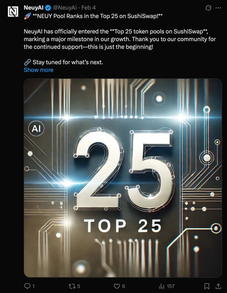 NEUY Pool Ranks in the Top 25 on SushiSwap